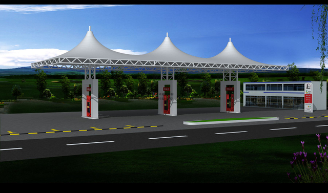 100㎡ Sturdy Gas Station Grid Structure Canopy Used To Protect Equipment And Personnel